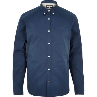 Blue twill button down collar shirt